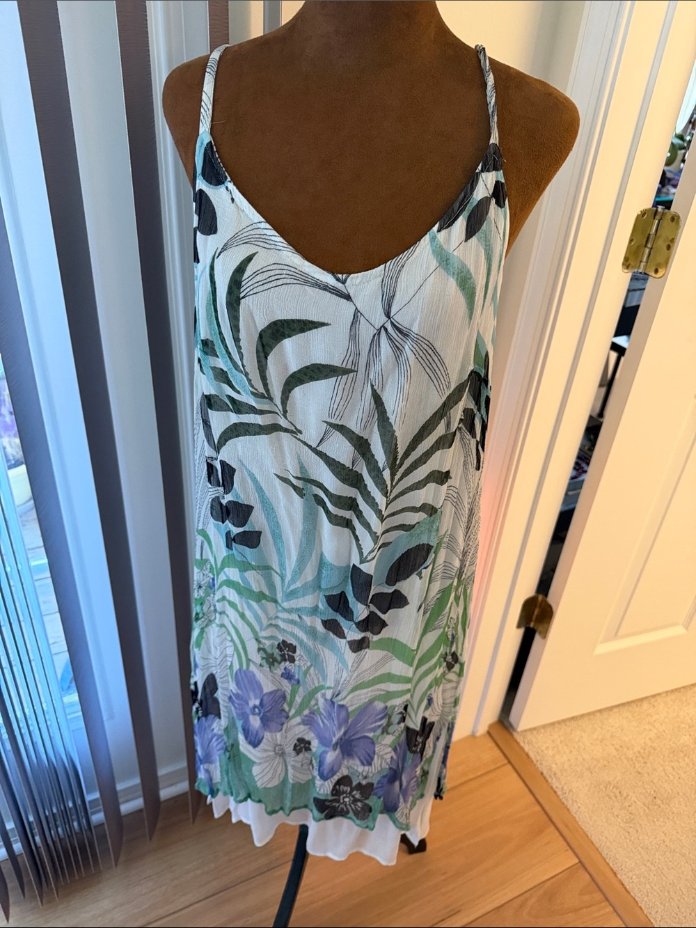 Midnight velvet, XL Floral V-Neck Slip Dress - Green & Lavender